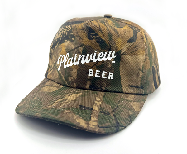 Plainview Beer Script 5 Panel Camo Hat | High Profile