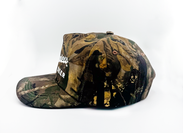 Plainview Beer Script 5 Panel Camo Hat | High Profile