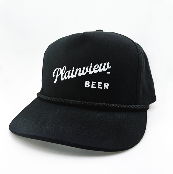 Plainview Beer Script 5-Panel Twill | HIGH Profile Hat | Black