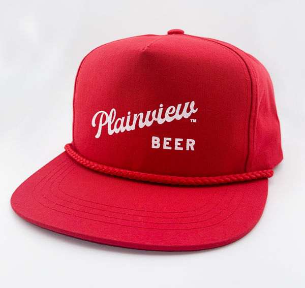 Plainview Beer Script 5-Panel Twill | HIGH Profile Hat | Red