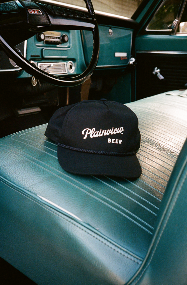 Plainview Beer Script 5-Panel Twill | HIGH Profile Hat | Black