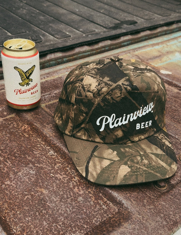 Plainview Beer Script 5 Panel Camo Hat | High Profile