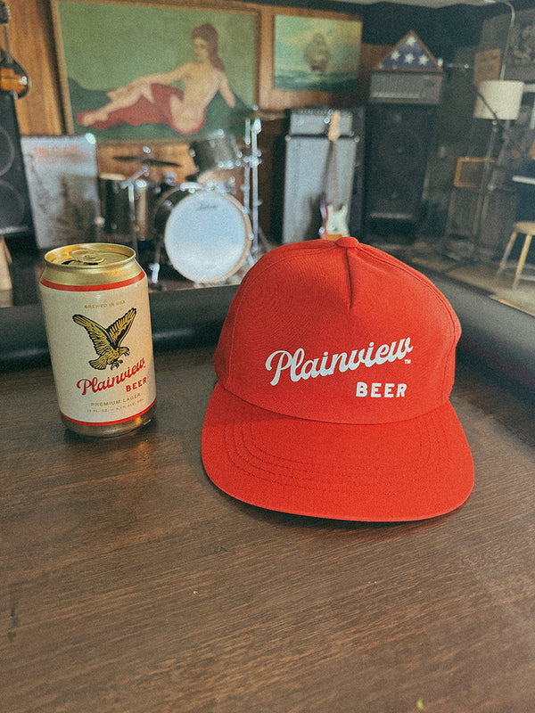 Plainview Beer Script 5-Panel Twill Medium Profile Hat | Red