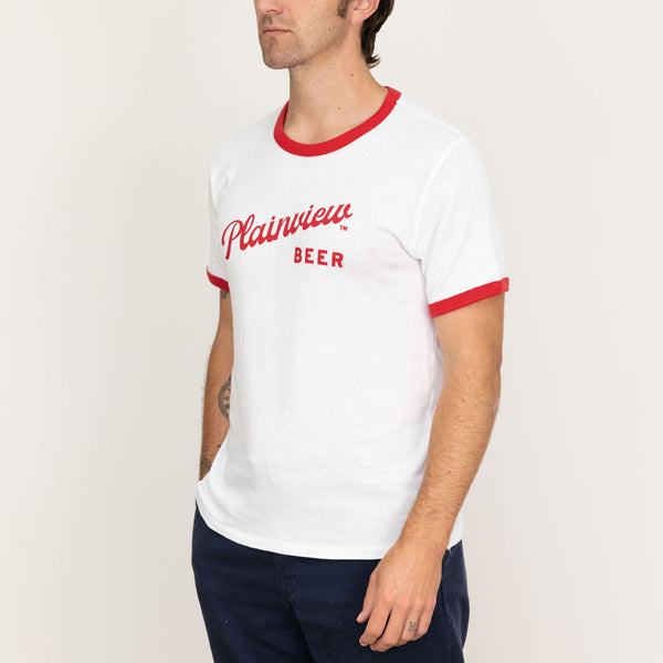 Plainview Script Ringer T Shirt | White/Red