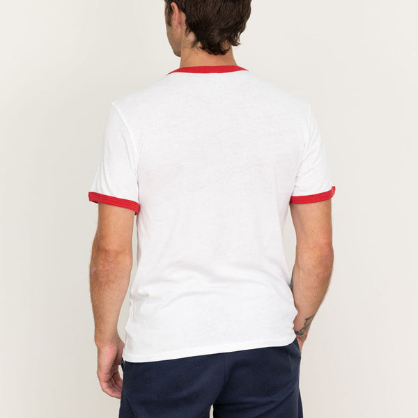 Plainview Script Ringer T Shirt | White/Red