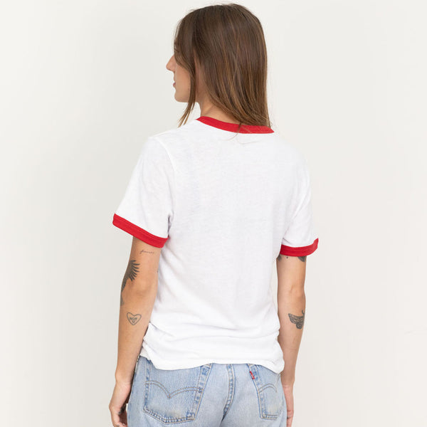 Plainview Script Ringer T Shirt | White/Red